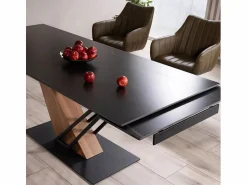 Clearance MSO Mesa de diseño extensible Viro 180-240cm efecto metal y mármol Negro