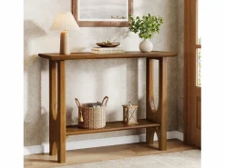 Sale Tribesigns Mesa de entrada de 105 cm con espacio de almacenamiento, moderna mesa de consola de dos niveles con patas de madera maciza para salón y pasillo Marru00f3n