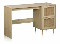 Clearance duehome Mesa de escritorio con 2 cajones en pino y rattán 120x48 cm Made Pino - Rattan Gris