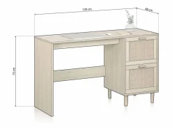 Clearance duehome Mesa de escritorio con 2 cajones en pino y rattán 120x48 cm Made Pino - Rattan Gris
