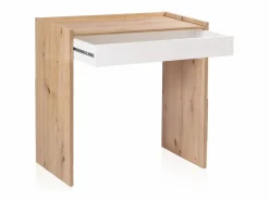 New duehome Mesa de escritorio con cajón Dess Blanco Artik (Blanco Mate) - Roble Nodi Gris
