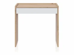New duehome Mesa de escritorio con cajón Dess Blanco Artik (Blanco Mate) - Roble Nodi Gris