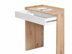 New duehome Mesa de escritorio con cajón Dess Blanco Artik (Blanco Mate) - Roble Nodi Gris
