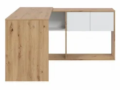duehome Mesa de escritorio con estantería Dess Blanco Artik (Blanco Mate) - Roble Nodi