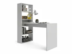 duehome Mesa de escritorio con estantería en blanco artik 120x50 cm Cosmic Blanco Artik (Blanco Mate) Gris