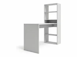 duehome Mesa de escritorio con estantería en blanco artik 120x50 cm Cosmic Blanco Artik (Blanco Mate) Gris