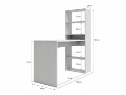 duehome Mesa de escritorio con estantería en blanco artik 120x50 cm Cosmic Blanco Artik (Blanco Mate) Gris