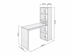 duehome Mesa de escritorio con estantería en blanco artik 120x50 cm Cosmic Blanco Artik (Blanco Mate) Gris