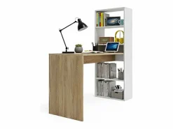 Mesa de escritorio con estantería en blanco artik y roble canadian 120x50 cm Cosmic Blanco Artik (Blanco Mate) - Roble Canadian Mesa De Ordenador