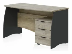 Best duehome Mesa de escritorio Elan 3 cajones Roble Alaska - Gris Antracita Marru00f3n