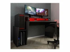 Clearance Cambia tus muebles Mesa de escritorio gaming de 86x150x47 cm en color con almacenaje y luces LED Touma Negro
