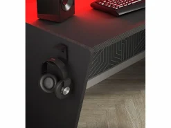 Clearance Cambia tus muebles Mesa de escritorio gaming de 86x150x47 cm en color con almacenaje y luces LED Touma Negro