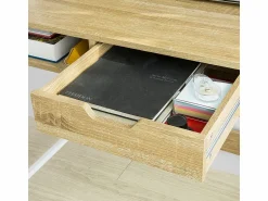 Online Sobuy Mesa de Escritorio Mesa de Ordenador con 2 cajones y 1 Estante L81 cm x P50cm x H100cm FWT63-N ES Color natural claro