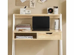 Online Sobuy Mesa de Escritorio Mesa de Ordenador con 2 cajones y 1 Estante L81 cm x P50cm x H100cm FWT63-N ES Color natural claro
