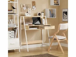 Online Sobuy Mesa de Escritorio Mesa de Ordenador con 2 cajones y 1 Estante L81 cm x P50cm x H100cm FWT63-N ES Color natural claro