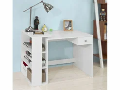 Sobuy Mesa de Escritorio, Mesa de Ordenador con un cajón y 4 estantes,Color , L 101 x H 76 cm,FWT35-W ES