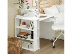 Sobuy Mesa de Escritorio, Mesa de Ordenador con un cajón y 4 estantes,Color , L 101 x H 76 cm,FWT35-W ES