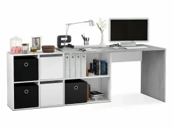 duehome Mesa de escritorio multiposición en blanco mate y cemento 136x139 cm Move Blanco Artik (Blanco Mate) - Cemento