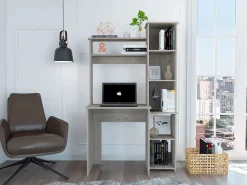 TuHome Mesa de Escritorio Versalles con estantería , 162.30 cm X 98.29 cm X 45.21 cm , Ceniza