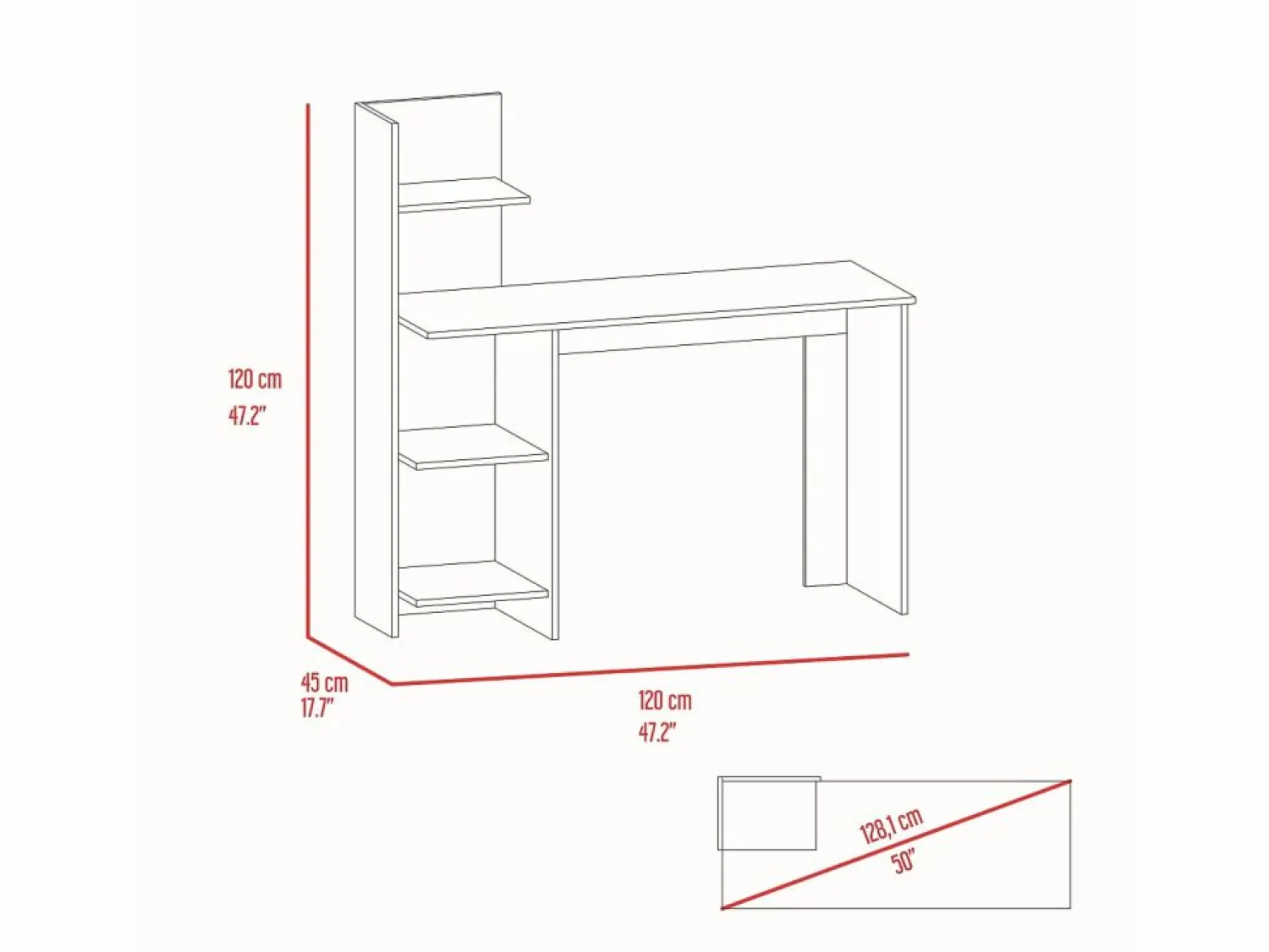 Clearance TuHome Mesa de Escritorio Vilna 120, con estantería , 119.88 cm X 119.88 cm X 44.95 cm , Duna / Blanco Multicolor