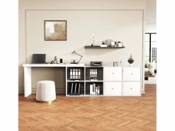 Clearance Mesa de esquina giratoria de 360° - Escritorio con 4 cajones y 4 compartimentos, MDF, (120 x 48 x 78 cm) + (140 x 35 x 74 cm) Blanco