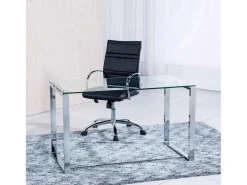 Clearance Mesa de estudio Benetto 120 cristal translúcido patas cromadas 73x120x60 cm Escritorio Tradicional