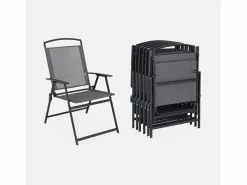 Outlet Sweeek Mesa de jardín de acero con 6 sillas y 1 sombrilla Gris
