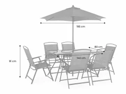 Outlet Sweeek Mesa de jardín de acero con 6 sillas y 1 sombrilla Gris