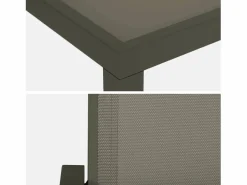Sweeek Mesa de jardín de aluminio, 8 sillas de textileno verde kaki