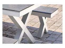 Paris Garden Mesa de jardín de aluminio y tapa de HPL efecto piedra Blanco
