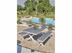 Paris Garden Mesa de jardín de aluminio y tapa de HPL efecto piedra Blanco
