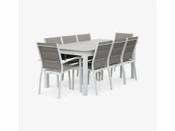Sweeek Mesa de jardín extensible de aluminio con 8 sillas blanco