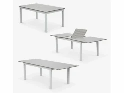 Sweeek Mesa de jardín extensible de aluminio con 8 sillas blanco