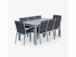 Sweeek Mesa de jardín extensible de aluminio con 8 sillas gris