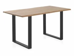 Mesa de madera maciza de acacia 140x80 con patas metálicas negras