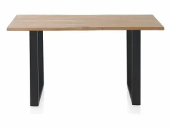 Mesa de madera maciza de acacia 140x80 con patas metálicas negras
