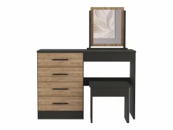 TuHome Mesa de Maquillaje con Espejo Kaia y asiento incluido 126.7CM A X 100CM L X 42.5CM P Wengue / Miel