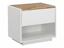Clearance Vente-unique Mesa de noche - 1 cajón y 1 estante - MDF - Blanco lacado y roble - AMANI Color natural claro / Blanco