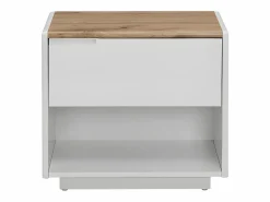 Clearance Vente-unique Mesa de noche - 1 cajón y 1 estante - MDF - Blanco lacado y roble - AMANI Color natural claro / Blanco