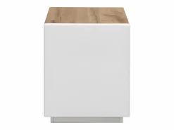 Clearance Vente-unique Mesa de noche - 1 cajón y 1 estante - MDF - Blanco lacado y roble - AMANI Color natural claro / Blanco
