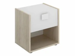 Vente-unique Mesa de noche 1 cajón. Color: natural y blanco. SONIA Color natural claro / Blanco