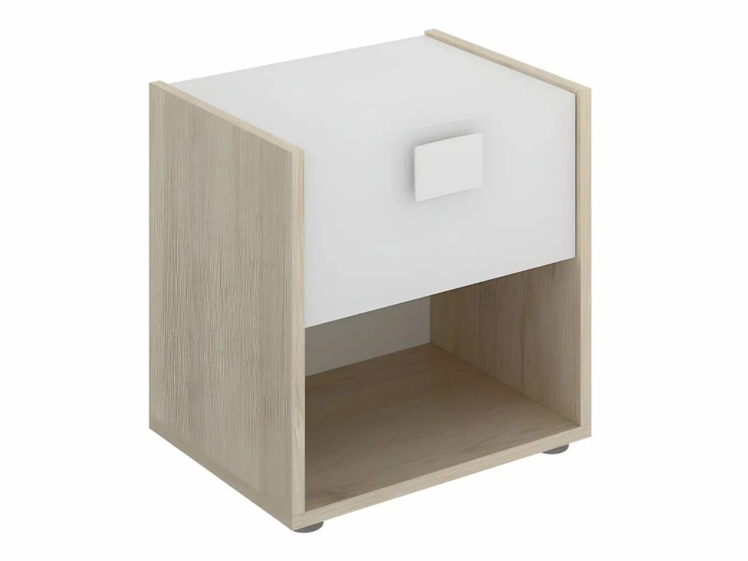 Vente-unique Mesa de noche 1 cajón. Color: natural y blanco. SONIA Color natural claro / Blanco
