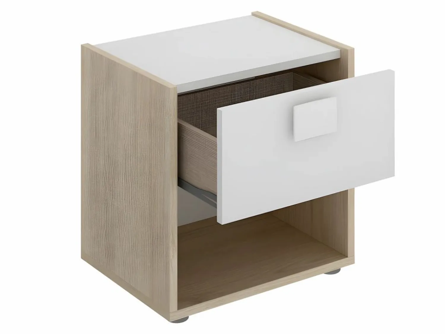 Vente-unique Mesa de noche 1 cajón. Color: natural y blanco. SONIA Color natural claro / Blanco