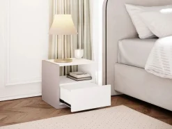Hot Vente-unique Mesa de noche 1 cajón en color blanco y topo NAPOLI Topo / Blanco