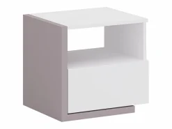 Hot Vente-unique Mesa de noche 1 cajón en color blanco y topo NAPOLI Topo / Blanco
