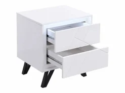 Vente-unique Mesa de noche 2 cajones con LEDs de MDF lacado - SALIANO