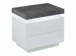 New Vente-unique Mesa de noche 2 cajones de MDF lacado blanco y cemento. HALO II Gris / Blanco