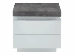 New Vente-unique Mesa de noche 2 cajones de MDF lacado blanco y cemento. HALO II Gris / Blanco
