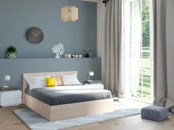 New Vente-unique Mesa de noche 2 cajones de MDF lacado blanco y cemento. HALO II Gris / Blanco