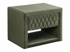 Vente-unique Mesa de noche con 1 cajón y 1 hueco Terciopelo oliva - DANIELE